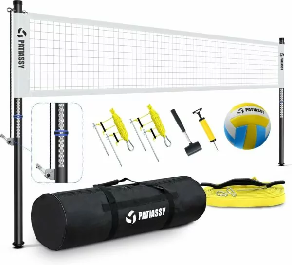 Portable Professional Outdoor Volleyball Net Set with Adjustable Height Aluminum Poles, Winch System, Volleyball with Pump and Carrying Bag for Backyard Beach