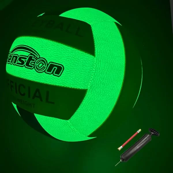 Senston Glow in The Dark Volleyball Size 5, Glowing Leather Volleyball - Indoor Outdoor Night Volleyball with Pump