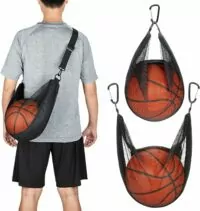 Single Ball Bag with Zipper Pocket Mesh Shoulder Bag with Buckle Clip Sport Equipment Storage Net for Carring Basketball Soccer Volleyball Rugby Also as Swim Beach Bag Gym Sports Crossbody Bag