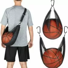 Single Ball Bag with Zipper Pocket Mesh Shoulder Bag with Buckle Clip Sport Equipment Storage Net for Carring Basketball Soccer Volleyball Rugby Also as Swim Beach Bag Gym Sports Crossbody Bag