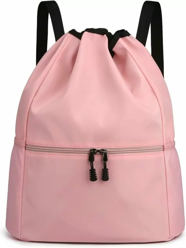 Valleycomfy Drawstring Backpack - Sport Gym Backpack Water Resistant String Bag with Side Mesh Pockets for Men & Women Pink