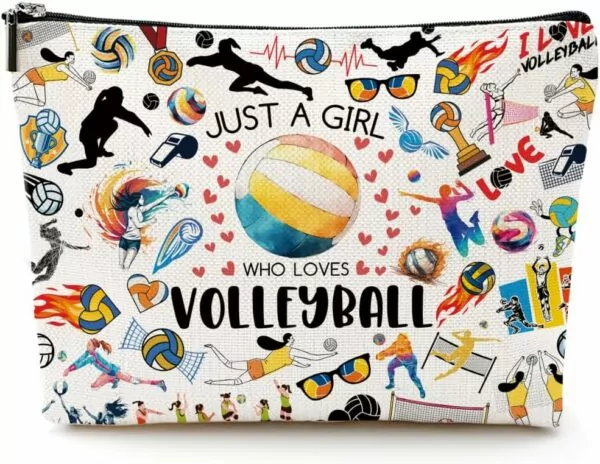 Volleyball Gifts Volleyball Makeup Bag Volleyball Stuff Volleyball Accessories Cosmetic Bag Toiletry Bag Zipper Pouch for Women Sister Friend Volleyball Lover Teacher Coach Birthday Friendship