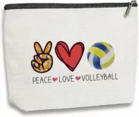 Volleyball Inspirational Gifts for Women Volleyball Stuff Gifts for Volleyball Players Teams, Birthday Gifts for Women Her Best Friend BFF Bestie Makeup Bag - Peace Love Volleyball