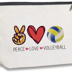 Volleyball Inspirational Gifts for Women Volleyball Stuff Gifts for Volleyball Players Teams, Birthday Gifts for Women Her Best Friend BFF Bestie Makeup Bag - Peace Love Volleyball