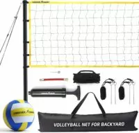 Volleyball Net Outdoor - Includes 32x3 Ft Large Regulation Size Net, Soft Volleyball, Carrying Bag, Boundary Lines, Steel Poles & Pump - Large Volleyball Net for Backyard, Beach, Pool