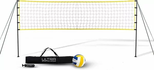 Volleyball Net for Backyard, Includes 32x3 Ft Beach Volleyball Net with Poles, 8.5-Inch PU Volley Ball, Bag & Pump, Portable Volleyball Net for Outdoor or Home Use, Complete Set