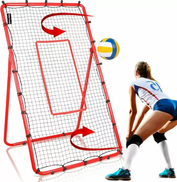 Volleyball Rebounder, 6-Angle Adjustable 4x7 FT Volleyball Rebounder Net with Steel Frame & High-Tension PE Netting, Volleyball Rebounder Bounce Back Net Practice for Setting Spiking Bumping