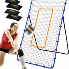 Volleyball Rebounder Net, 5 Angles Adjustable Volleyball Training Equipment Bounce Back Net with Sturdy Sandbags & Metal Stakes, Also for Lacrosse, Baseball, Soccer Practicing - 7x4 Ft