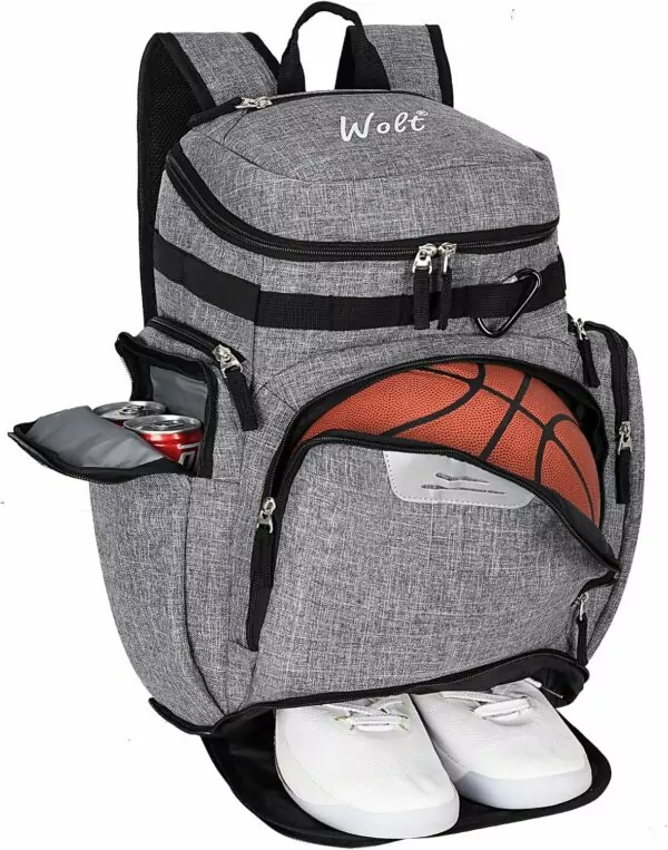 WOLT | Basketball Backpack Bag with Separate Ball Compartment and Shoes Pocket，Large Sports Equipment Bag for Basketball, Soccer, Rugby, Volleyball, Baseball Sport Backpack Bag