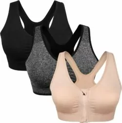 Women's Zip Front Sports Bra Wireless Post-Surgery Bra Active Yoga Sports Bras