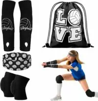 Yinder 4 Pcs Volleyball Accessories Include Volleyball Knee Pads Volleyball Arm Sleeves Volleyball Drawstring Bag Volleyball Softball Headbands for Women Teenager Volleyball Training Dance