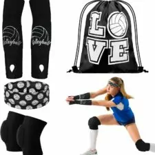 Yinder 4 Pcs Volleyball Accessories Include Volleyball Knee Pads Volleyball Arm Sleeves Volleyball Drawstring Bag Volleyball Softball Headbands for Women Teenager Volleyball Training Dance