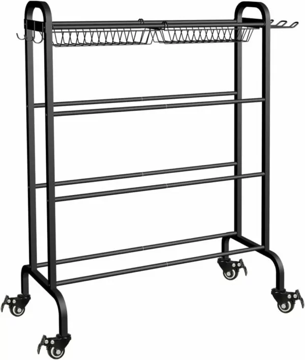 Artibear Rolling Metal Basketball Volleyball Football Sports Equipment Storage Stand Organizer with Wheels, Racks, Baskets, and Hooks, Black - Image 2