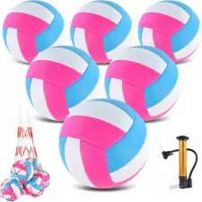 6 Pack Volleyballs Official Size 5, Waterproof Soft Bulk Recreational Volley Balls with Pump and Net Bag for Indoor Outdoor Beach Pool Water Sand Game Training Match for Beginner Teenager