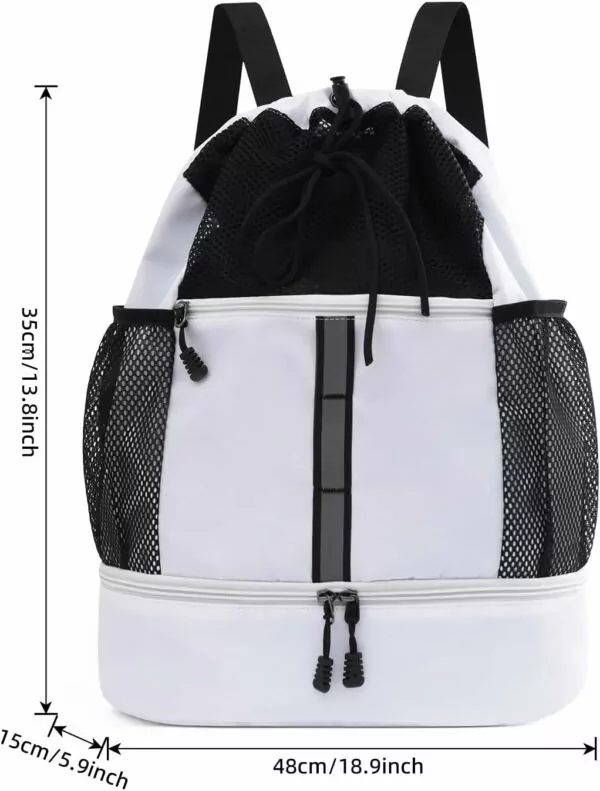 61Tl80sVtnL. AC SL1500 Valleycomfy Drawstring Gym Bag Sports Backpack With Shoe Compartment and Reflective Strips White