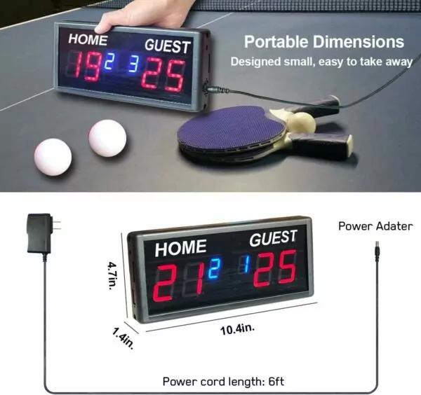 Electronic Wireless Remote Ping Pong Indoor Score Keeper Scoreboard, 6 Digits Round Scores 0-99 Red Match Scores 0-9 Blue, Tabletop Wall Mount - Image 4