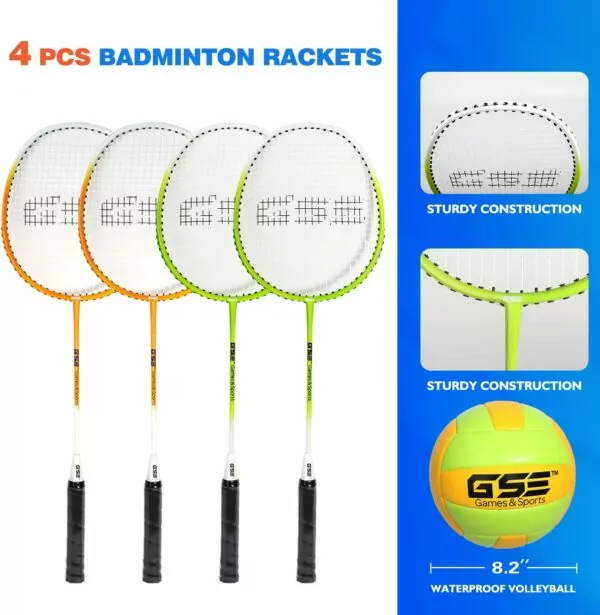 712BESjdqNL. AC SL1500 GSE Games & Sports Expert Portable Volleyball & Badminton Combo Set with Net, 4 Badminton Rackets & 3 Birdies, Volleyball & Pump, Boundary Line, Carrying Bag (2 Styles Available)