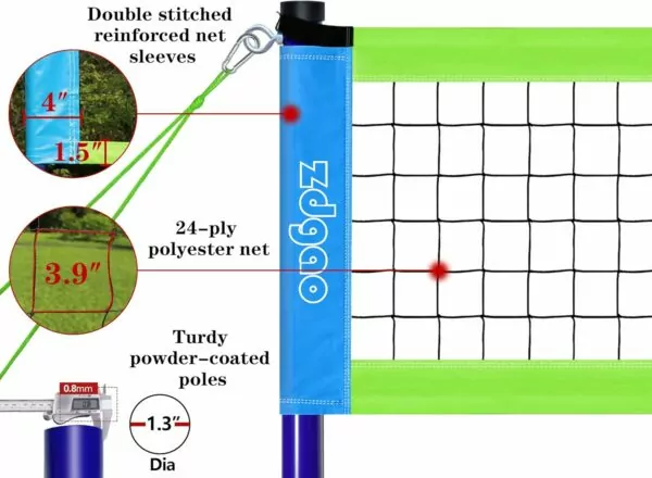 ZDGAO Volleyball Net System: Outdoor Portable Set with Adjustable Height Poles, Soft Volleyball, Pump, Hammer, Boundary Line, and Carry Bag for Backyard, Beach, and Lawn - Image 4