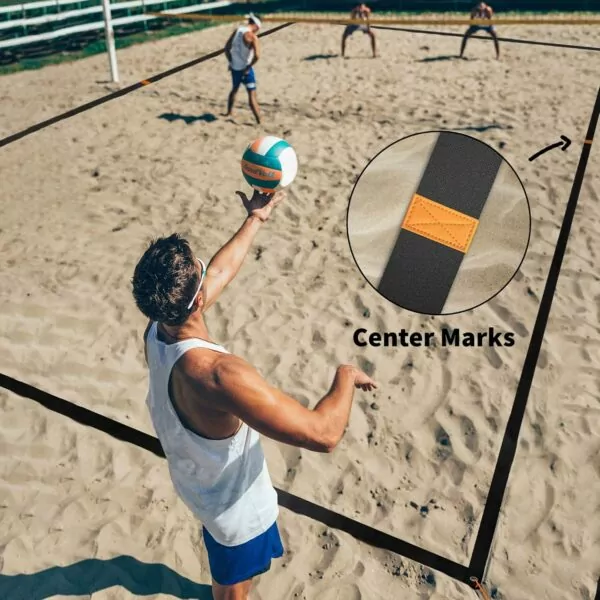 71MC47G45GL. AC SL1500 Beach Volleyball Lines for Sand - Portable 2 inch Boundary Lines Set for Outdoor + Sand Anchors and Net Bag. Official Court Size Dimensions (26.3' x 52.6')