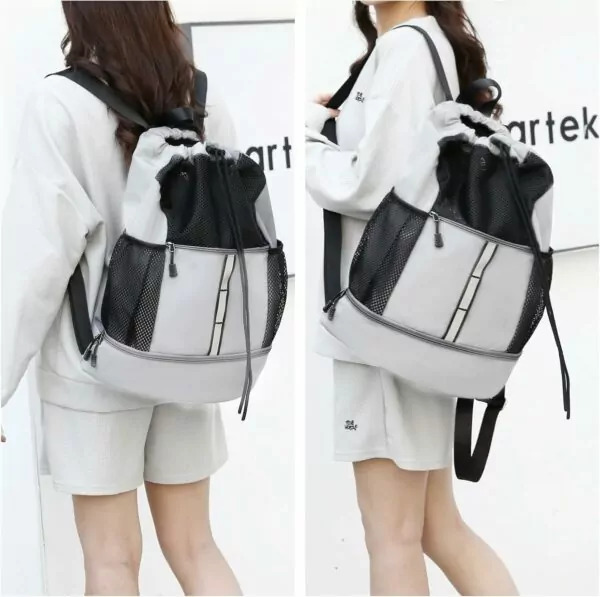 71QYlwCjBrL. AC SL1500 Valleycomfy Drawstring Gym Bag Sports Backpack With Shoe Compartment and Reflective Strips White