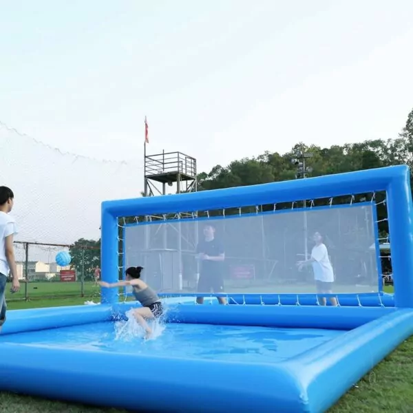 Inflatable Volleyball Pool Court: 33ft Blue Beach Net System for In-Ground Pools, Includes 800W Air Pump, Perfect for Adults and Kids Summer Carnival Parties - Image 2