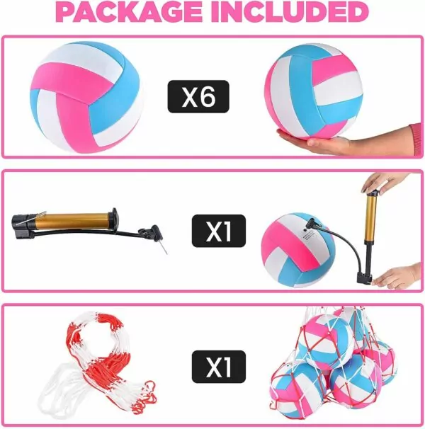 6 Pack Volleyballs Official Size 5, Waterproof Soft Bulk Recreational Volley Balls with Pump and Net Bag for Indoor Outdoor Beach Pool Water Sand Game Training Match for Beginner Teenager - Image 2