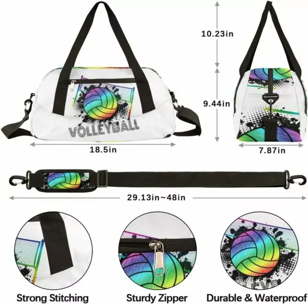 Sport Rainbow Volleyball Kids Duffle Bag for Boys Girls Dance Bag, Sport Gym Bags Overnight Travel Bags Teen Kids Weekender Bag for School Practice Gymnastic Ballet - Image 4