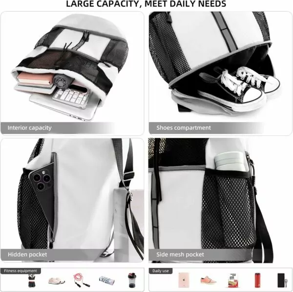 71nbV2FSpmL. AC SL1500 Valleycomfy Drawstring Gym Bag Sports Backpack With Shoe Compartment and Reflective Strips White