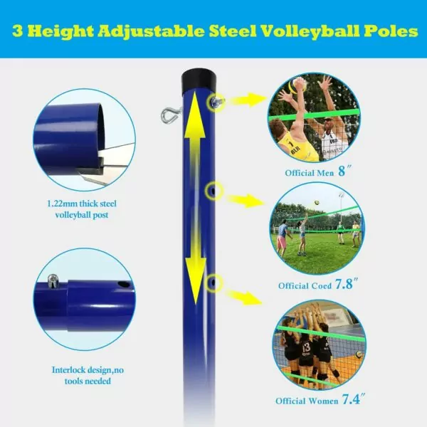 71zP68GABqL. AC SL1500 NQV Professional Outdoor Volleyball Net Set - Adjustable 3 Levels Height Steel Poles, Anti-sag System, Volleyball, Pump, Boundary Line, and Carrying Bag for Backyard