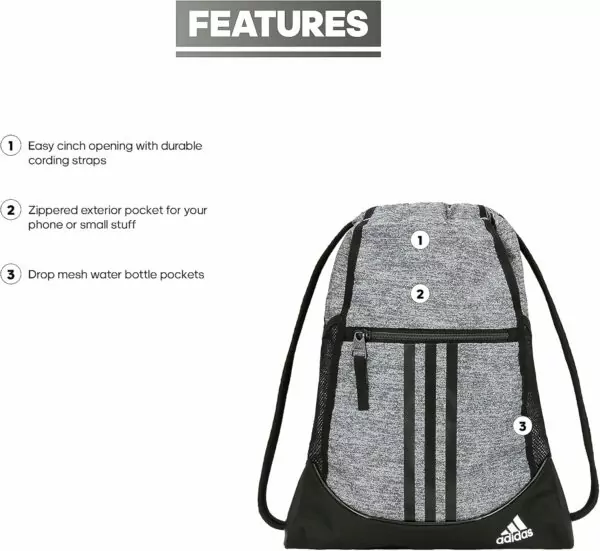 81+6VPwFDzS. AC SL1500 adidas Alliance II Sackpack, Jersey Onix Grey/Black/White, One Size