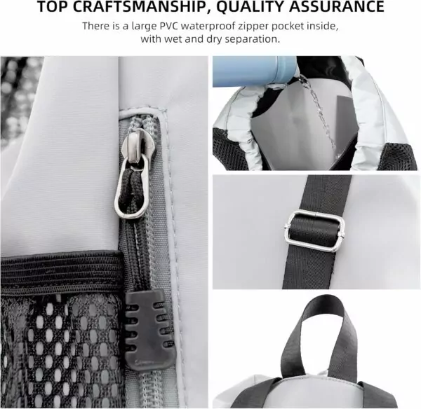 81AriL+aseL. AC SL1500 Valleycomfy Drawstring Gym Bag Sports Backpack With Shoe Compartment and Reflective Strips White