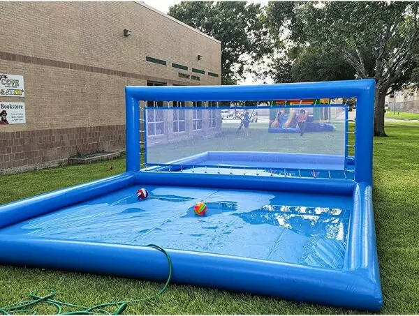 Inflatable Volleyball Pool Court: 33ft Blue Beach Net System for In-Ground Pools, Includes 800W Air Pump, Perfect for Adults and Kids Summer Carnival Parties - Image 3