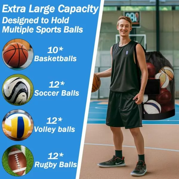 Large Mesh Ball Bag - 30 x 38 Inch Net Storage for Volleyball Soccer Basketball Swimming Beach Travel Gym Sports - Image 3