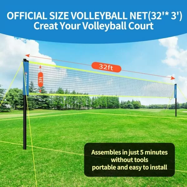 Portable Professional Outdoor Volleyball Net Set System with Adjustable Height Iron Poles, 32ft Scoring Clamps for Park, Beach, Lawn - Image 7