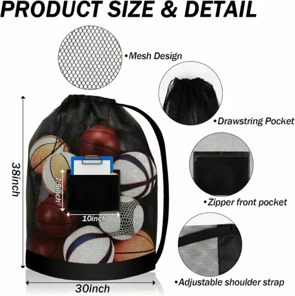 Large Mesh Ball Bag - 30 x 38 Inch Net Storage for Volleyball Soccer Basketball Swimming Beach Travel Gym Sports - Image 2