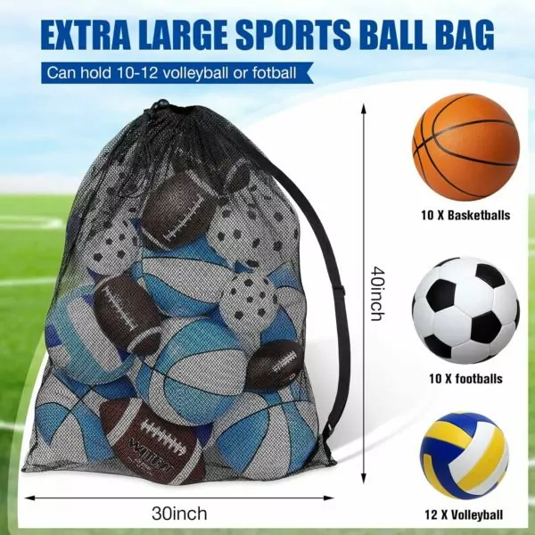 Large Extra Mesh Sports Ball Bag with Adjustable Shoulder Strap for Soccer Basketball Football Volleyball Gym Equipment 30 x 40 Inches - Image 2