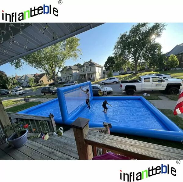 Inflatable Volleyball Pool Court: 33ft Blue Beach Net System for In-Ground Pools, Includes 800W Air Pump, Perfect for Adults and Kids Summer Carnival Parties - Image 7