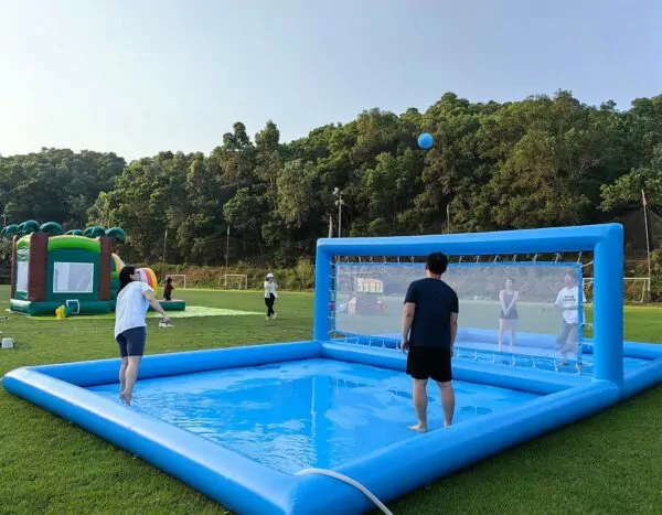 Inflatable Volleyball Pool 33FT Commercial Grade - Adult Water Sport Court (33x16.5x7ft, 1FT Deep) with Beach Net, 800w Air Pump, PVC Outdoor Field