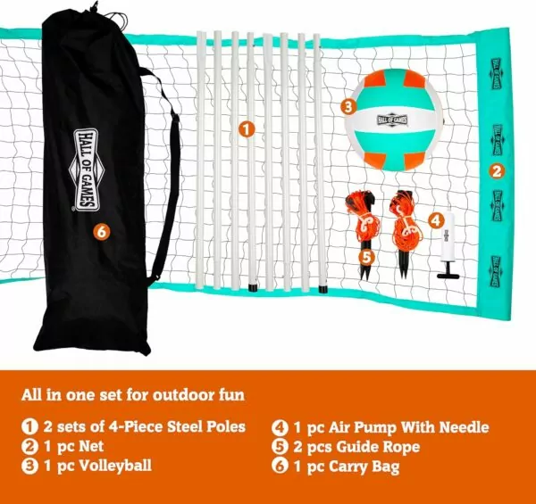 81wBzJijCPL. AC SL1500 Hall of Games Outdoor Volleyball Net and Carrying Bag Set with Adjustable Steel Poles and Official Size Volleyball Perfect for Parties