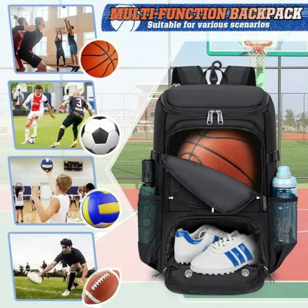 RAINSMORE Basketball Backpack 45L Basketball Bag with Separate Ball Holder & Shoes Compartment Water Resistant Sports Bag Basketball Equipment Bags Fit Volleyball, Soccer, Swim, Gym, Travel - Image 4