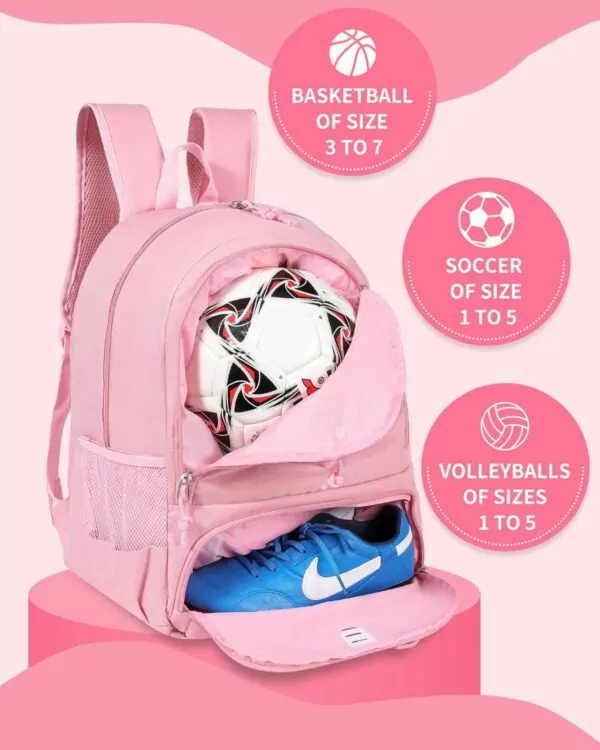 Basketball Bag Backpack for Men Women with Ball & Shoes Compartment 30L Capacity Lightweight Breathable Boys Girls Soccer Ball Bag Backpack Fit Volleyball Football Sports Travel School Gym - Image 4