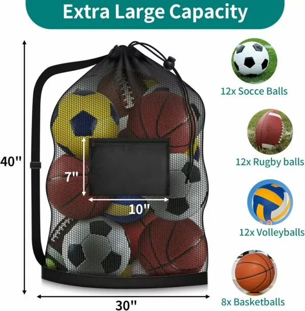 81zKdKiPR5L. AC SL1500 Heavy Duty Extra Large Soccer Ball Bag - 40"x30" Drawstring Mesh Storage Sack with Pocket for Coaches, Volleyball, Basketball, Gym Equipment, Swimming Gear