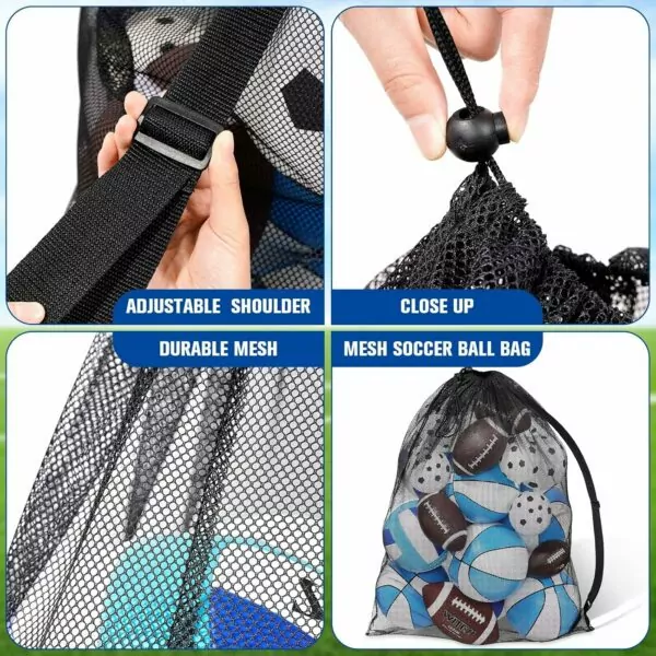 Large Extra Mesh Sports Ball Bag with Adjustable Shoulder Strap for Soccer Basketball Football Volleyball Gym Equipment 30 x 40 Inches - Image 3