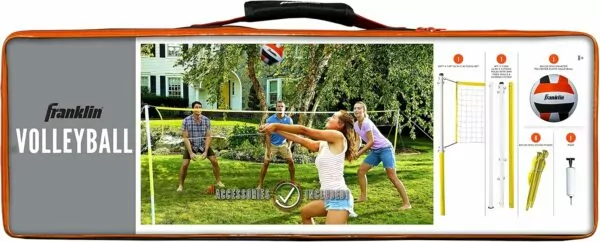 91yvJwjG5+L. AC SL1500 Franklin Sports Outdoor Volleyball Net Sets - Beach + Backyard Portable Volleyball Net with Poles - Complete Outdoor Volleyball Sets with Net + Volleyball Included