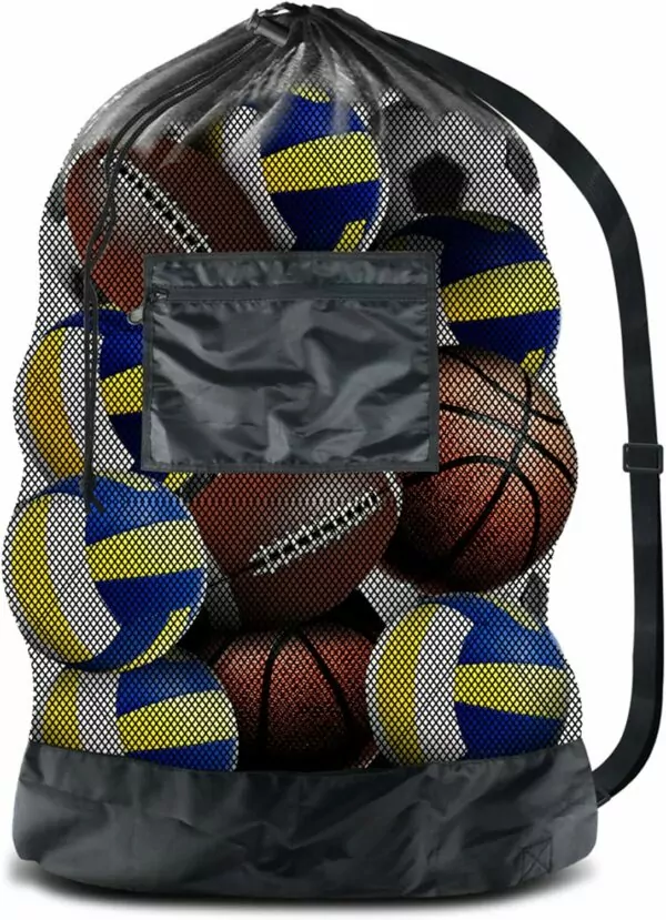 BROTOU Extra Large Sports Ball Bag Mesh Socce Ball Bag Heavy Duty Drawstring Bags Team Work for Holding Basketball, Volleyball, Baseball, Swimming Gear with Shoulder Strap