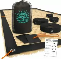 Beach Volleyball Lines for Sand - Portable 2 inch Boundary Lines Set for Outdoor + Sand Anchors and Net Bag. Official Court Size Dimensions (26.3' x 52.6')