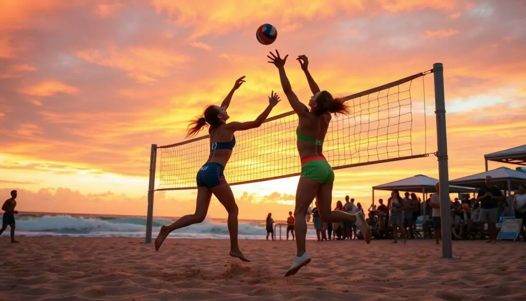 Beach volleyball professionals competing