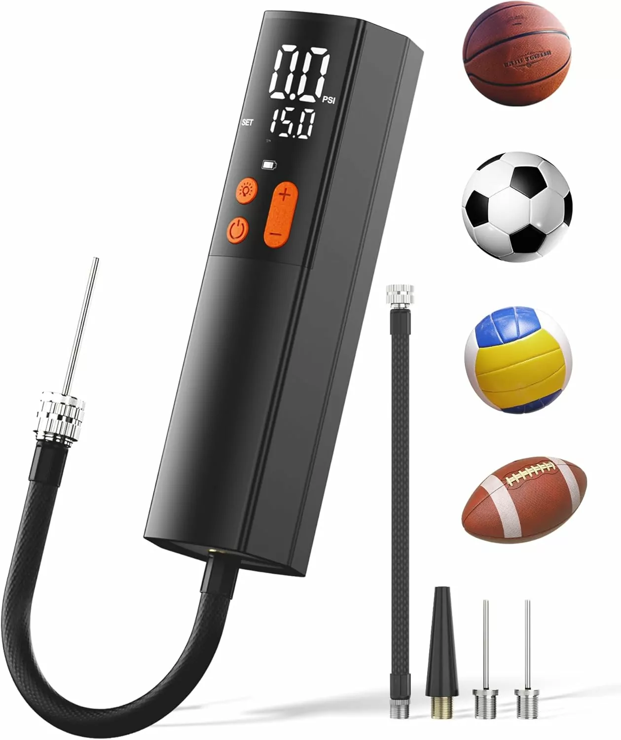 Electric Ball Pump with 4X Inflation & Deflation, 15Psi Air Pump with 3 Needles, Pressure Gauge, Ball Pump for Sports Balls, Basketball Pump, Soccer Ball Pump, Football Pump, Volleyball Pump