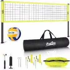 Fostoy Volleyball Net Outdoor, Professional Portable Volleyball Net Set with Adjustable Height Poles, Anti-Sag System, Soft Volleyball, Pump, Boundary Line and Carrying Bag for Backyard, Beach, Lawn