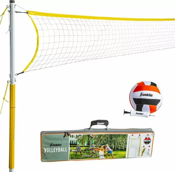 Franklin Sports Outdoor Volleyball Net Sets - Beach + Backyard Portable Volleyball Net with Poles - Complete Outdoor Volleyball Sets with Net + Volleyball Included